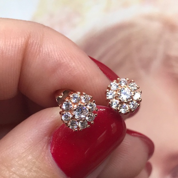 Rose Gold Plated Stud Earrings - Picture 3 of 4